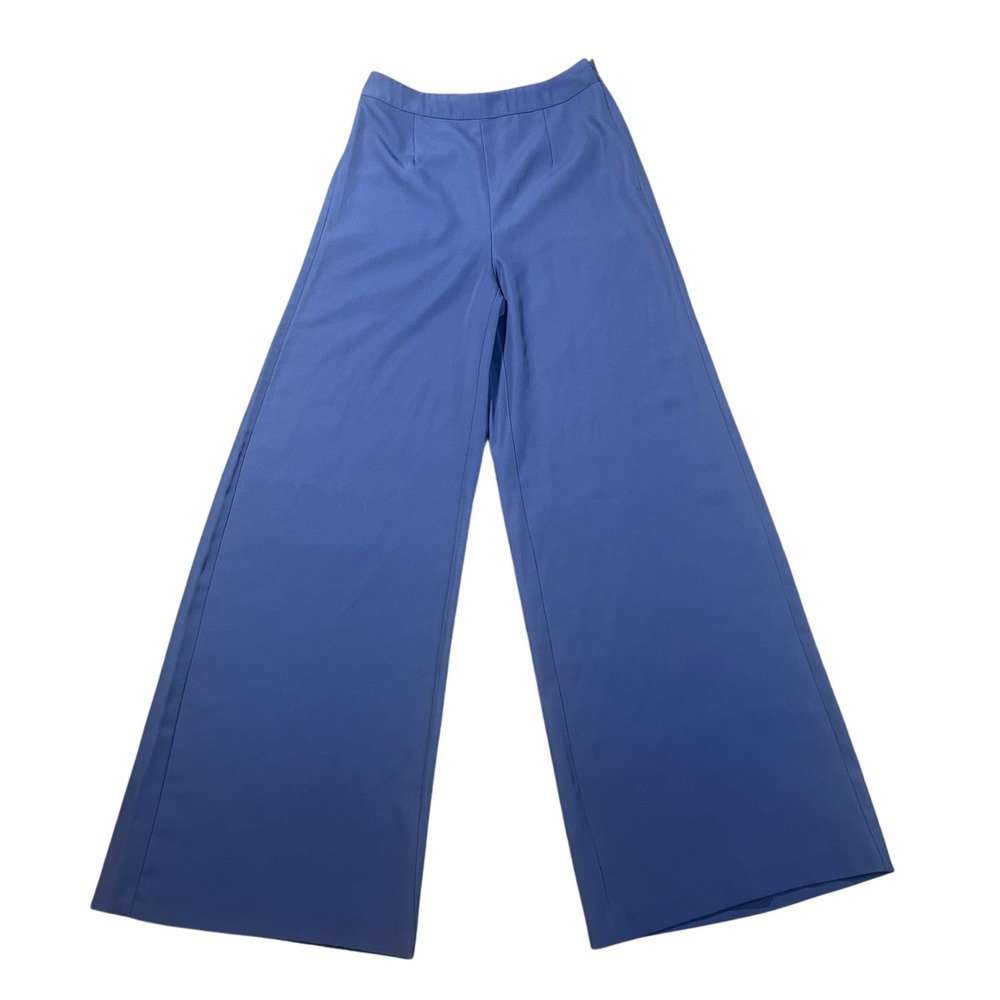 Forever 21 Womens Small Blue High Waisted Wide Leg Trousers Side Zip Dress Pants